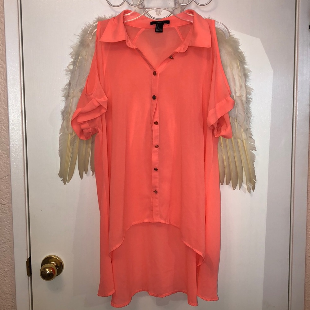 Forever 21 Pink/Coral Collared Buttoned Up Blouse